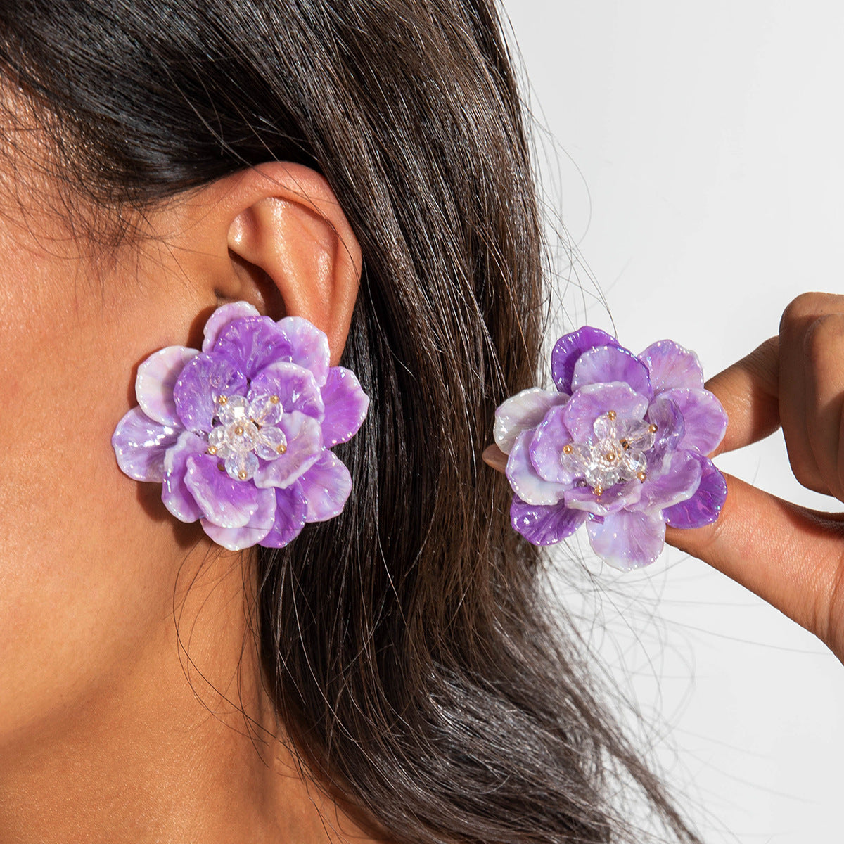 Colorful Resin Flower Petal Earrings Sweet Floral Studs