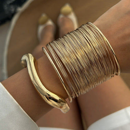 Stylish Punk Metal Wire Open Bangle Vintage Wide Irregular Bracelet