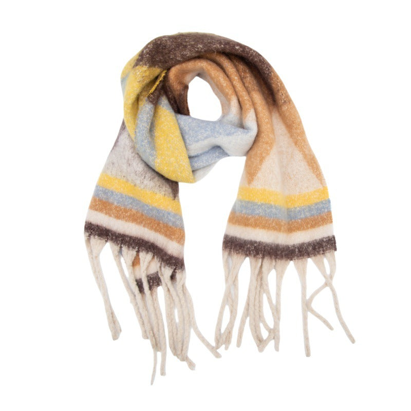 Winter Cozy Tassel Color Block Warm Scarf