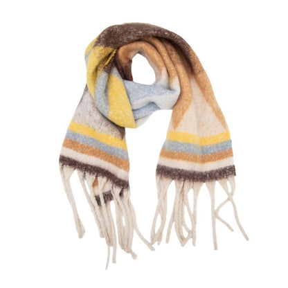 Winter Cozy Tassel Color Block Warm Scarf