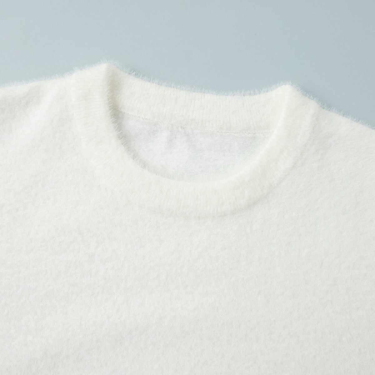 Winter Fuzzy Crew Neck Solid Color Knit Sweater