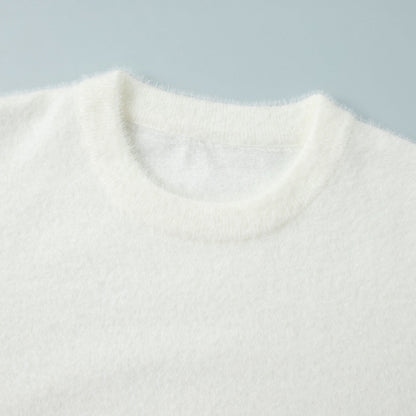 Winter Fuzzy Crew Neck Solid Color Knit Sweater