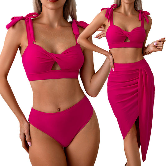 New Women'S Nylon Bikini Swimwear Set With Skirt