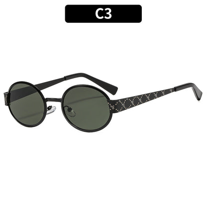 Trendy Metal Oval Sunglasses Stylish UV400 Protection