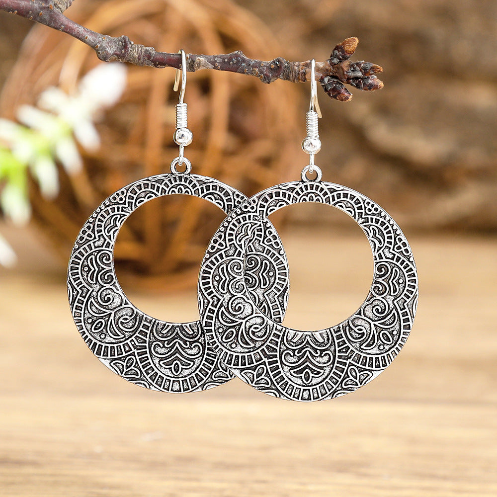 Geometric Cut-Out Vintage Metal Earrings Stylish Silver Jewelry