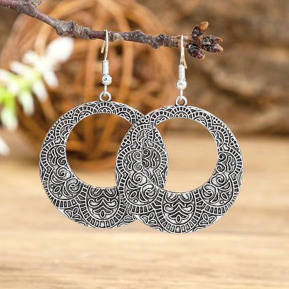 Geometric Cut-Out Vintage Metal Earrings Stylish Silver Jewelry