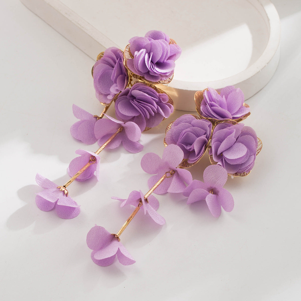 Chic Floral Chiffon Earrings Lightweight Vacation Style