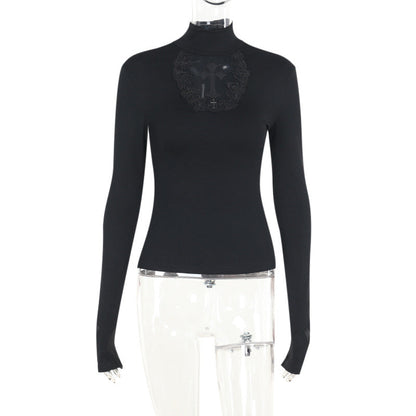 Sexy Black Hollow Cross Long Sleeve Top
