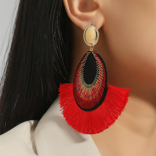 Bohemian Peacock Feather Tassels Exaggerated Long Earrings