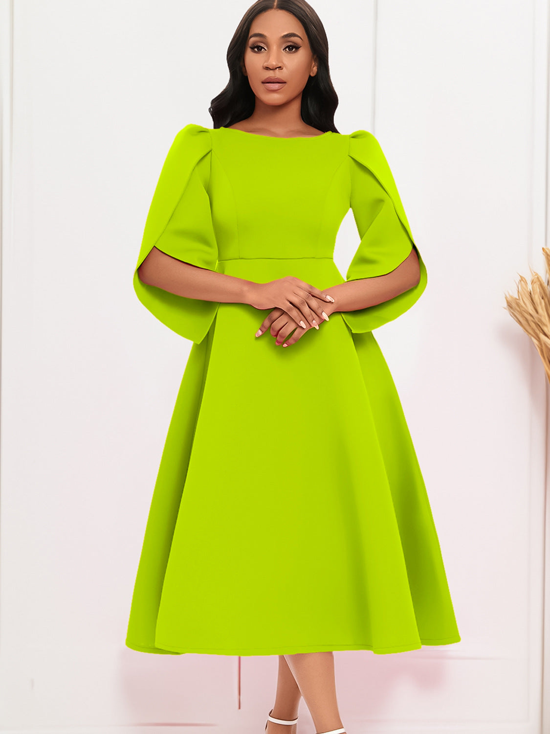Elegant Party Dress With Flared Skirt Polyester Blend