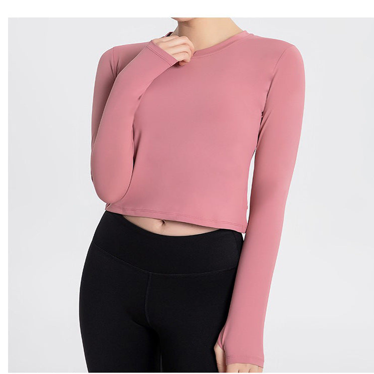 Sports Yoga Wear Women'S Loose Slimming Blouse And Quick-Drying Sportswear Solid Color Long-Sleeved Yoga Wear With Hollow Back