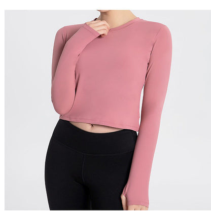 Sports Yoga Wear Women'S Loose Slimming Blouse And Quick-Drying Sportswear Solid Color Long-Sleeved Yoga Wear With Hollow Back