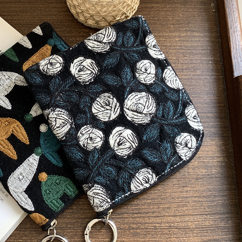 Cute Cotton Linen Embroidered Coin Purse Mini Makeup Bag