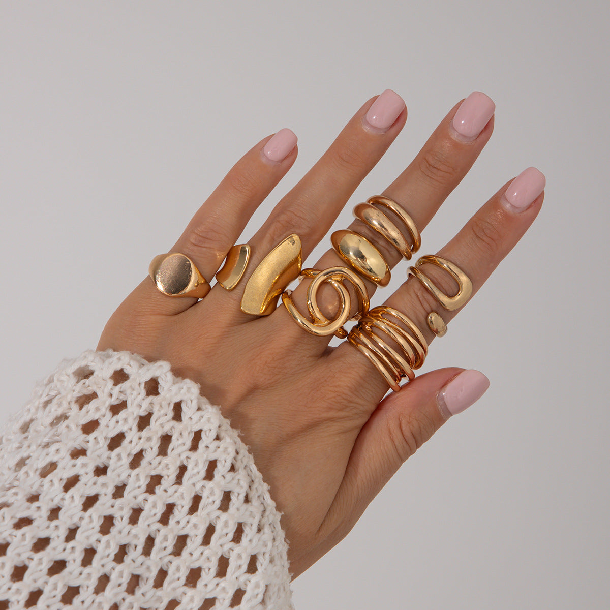 Geometric Metal Cross-Ring Set Trendy Hip-Hop Style
