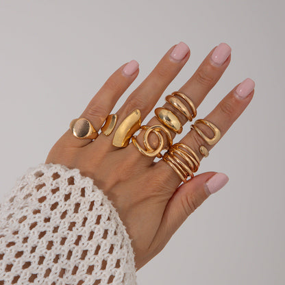 Geometric Metal Cross-Ring Set Trendy Hip-Hop Style