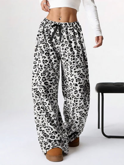 Casual Leopard Print Elastic Waist Wide Leg Pants