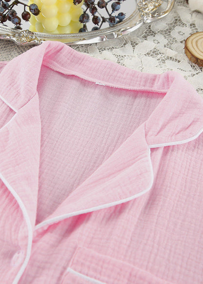 Cotton Lounge Set With Button Up Shirt And High Waisted Shorts