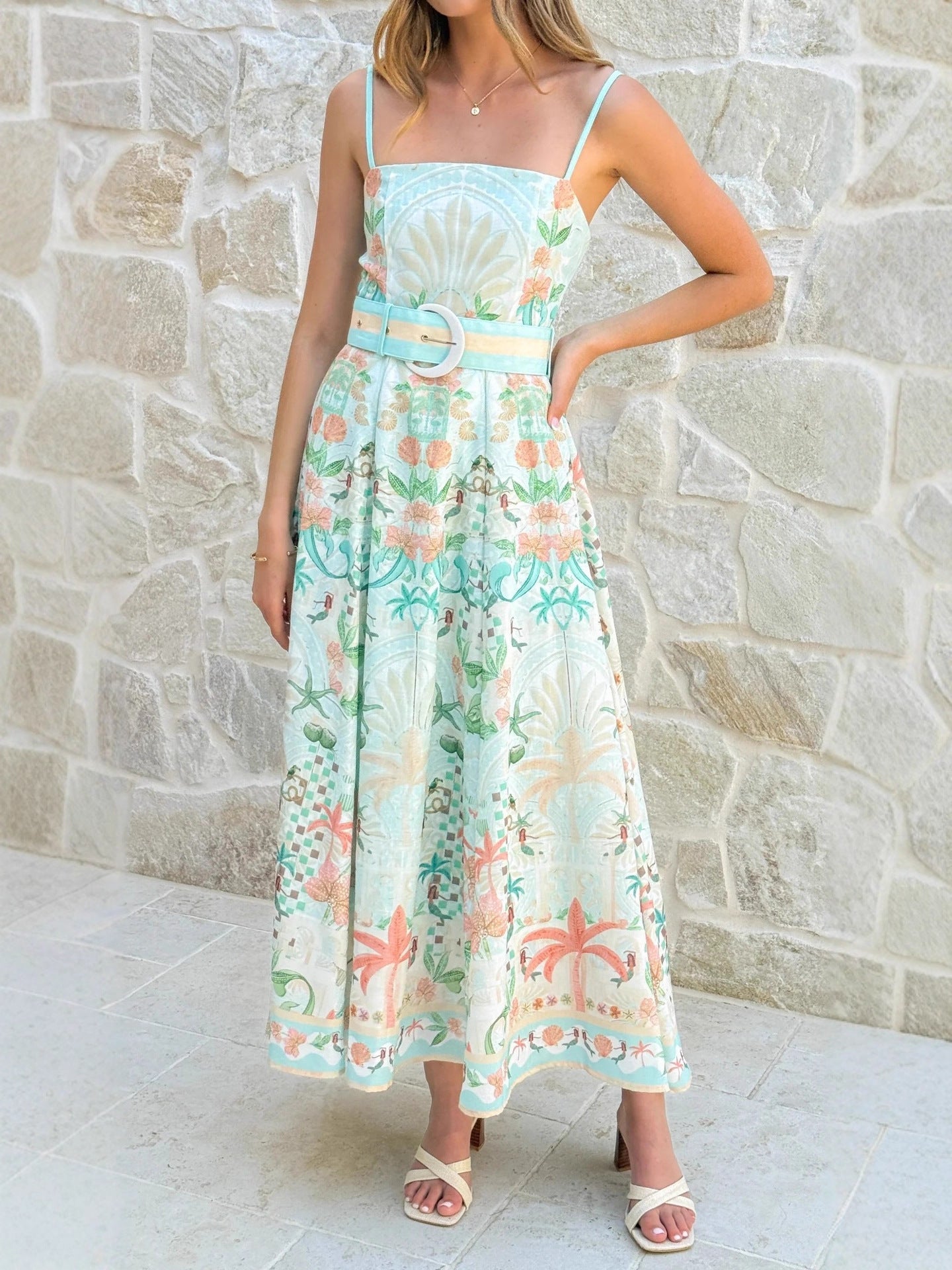 Floral Linen Maxi Dress With Sleeveless Design