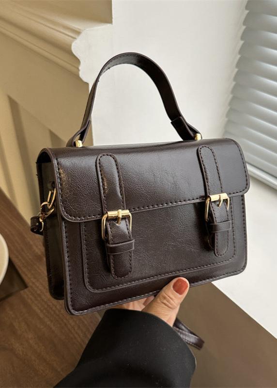 Classic Faux Leather Satchel With Double Buckle