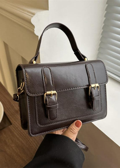 Classic Faux Leather Satchel With Double Buckle