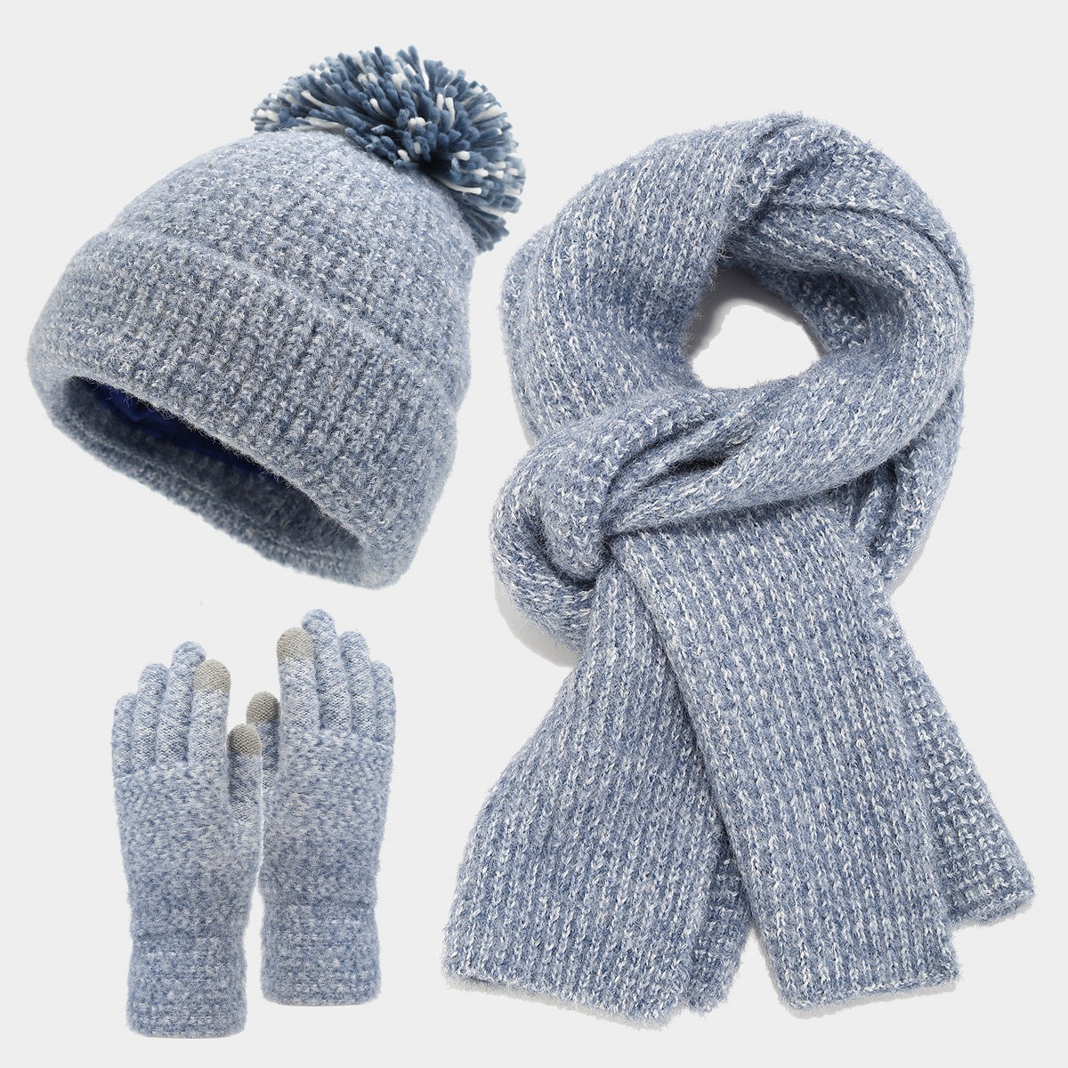 3 Pcs Winter Thermal Beanie Hat Scarf Gloves Sets