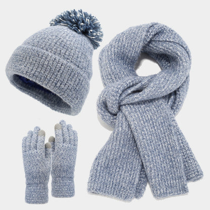 3 Pcs Winter Thermal Beanie Hat Scarf Gloves Sets