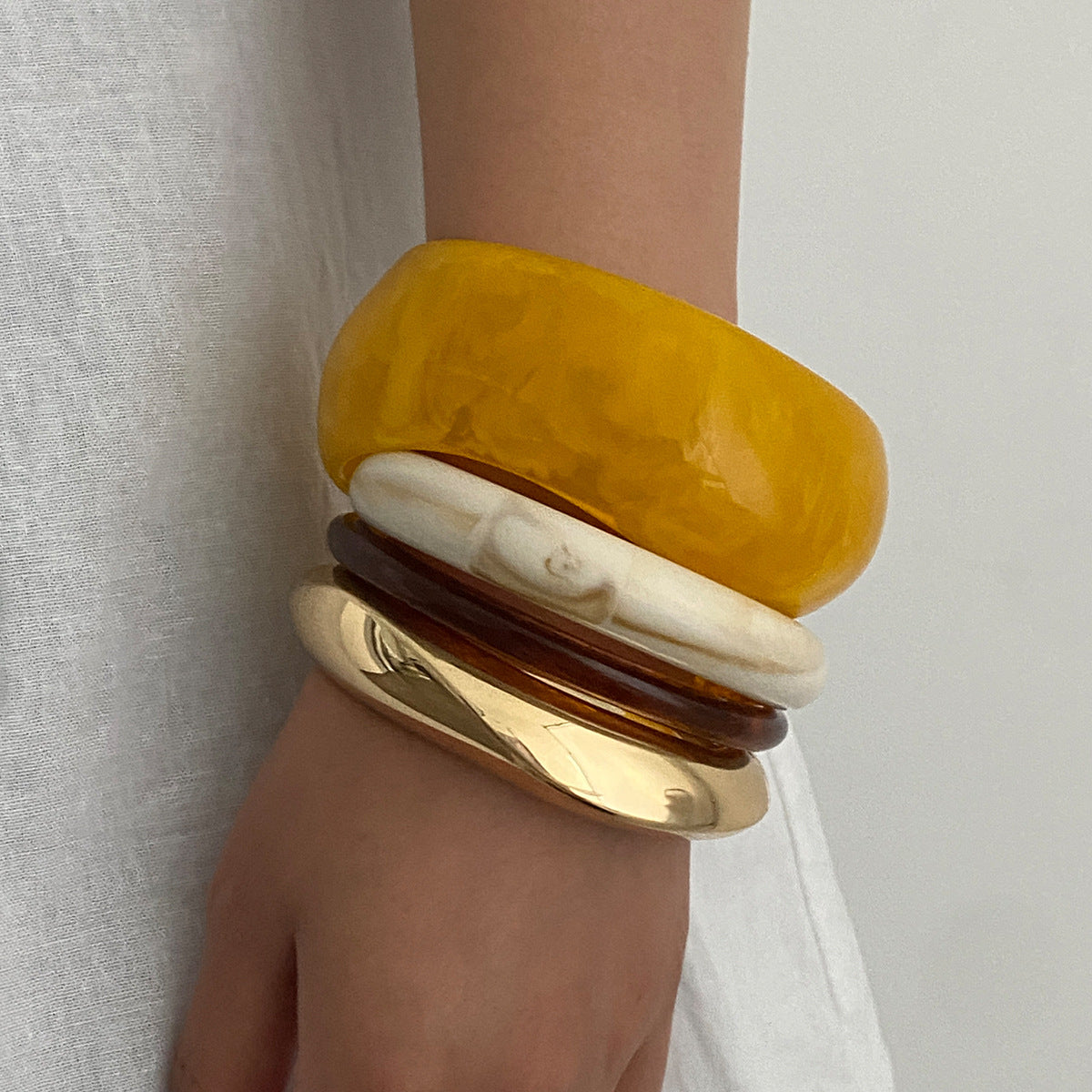 Vintage Resin Textured Bangle Set Trendy Casual Bracelet