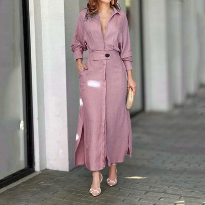 Women's Elegant V-Neck Maxi Dress with Belted Waist