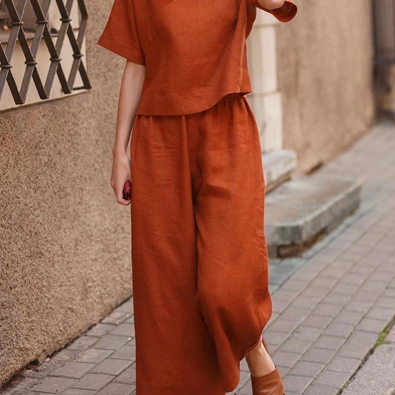 New Linen Casual Loose Solid Color Suit Two-Piece Set