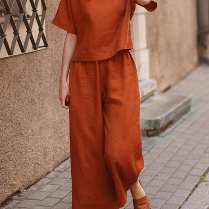 New Linen Casual Loose Solid Color Suit Two-Piece Set