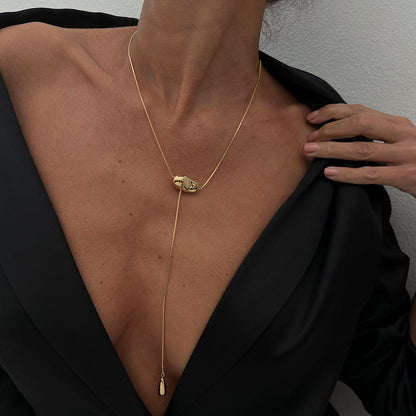 Trendy Irregular Hollow Pendant Long Necklace Geometric Zinc Alloy Chain