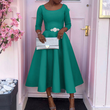 Elegant Solid Color A-Line Dress Polyester Blend