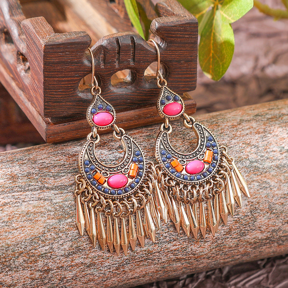 Bohemian Vintage Floral Tassel Earrings for Women