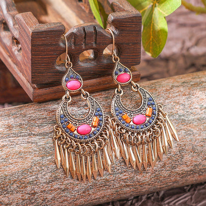 Bohemian Vintage Floral Tassel Earrings for Women