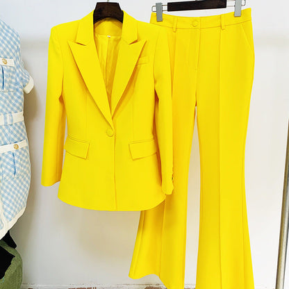One-Button Blazer and Flare Pants Set