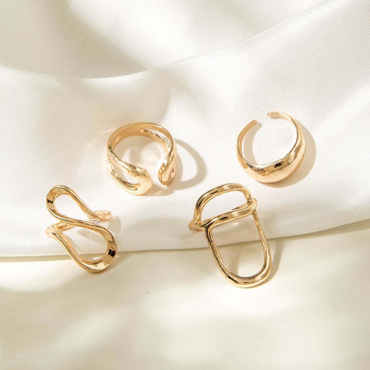 Elegant Irregular Geo Cutout Arc Ring Set - 4 Pieces