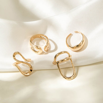 Elegant Irregular Geo Cutout Arc Ring Set - 4 Pieces