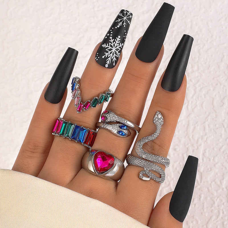 Snake Heart Shaped Gemstone Rings Jewelry Set