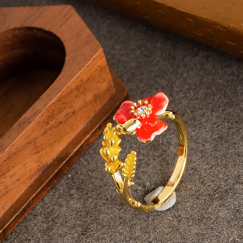 Elegant Floral Adjustable Open Ring With Zirconium For Women