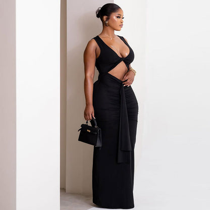 Skinny Solid Color Bodycon Dress With Cut-Out Details
