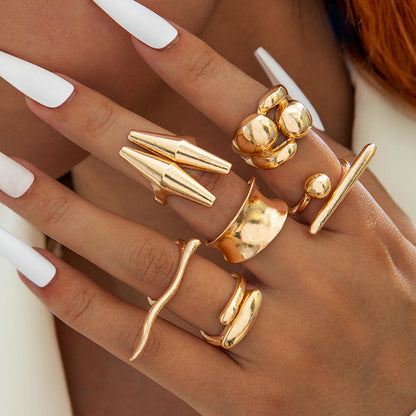 Geometric Hollow Statement Ring Set Stylish Mixed Metal Rings