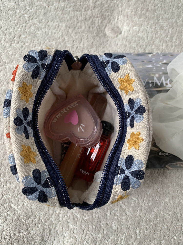 Embroidered Flower Makeup Bag Mini Pouch Organizer