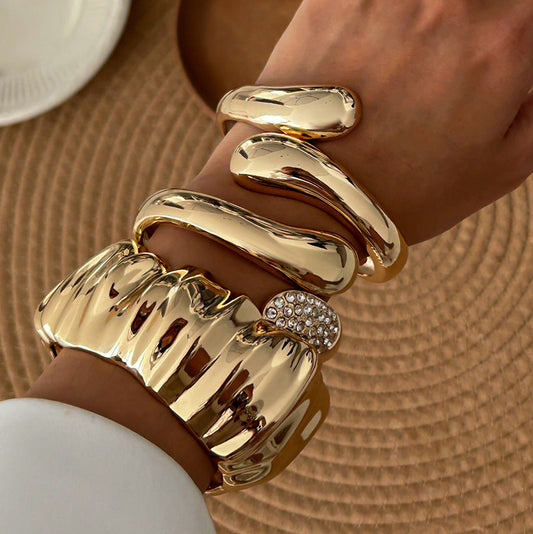Exaggerated Irregular Glossy Bangle Bracelet Set
