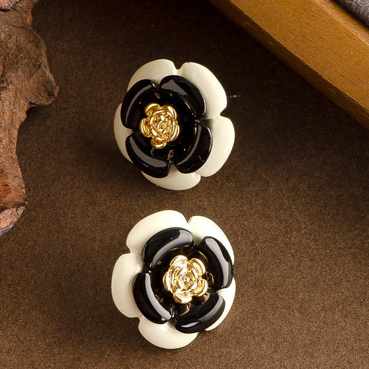 Elegant French Style Camellia Flower Enamel Drop Earrings For Women
