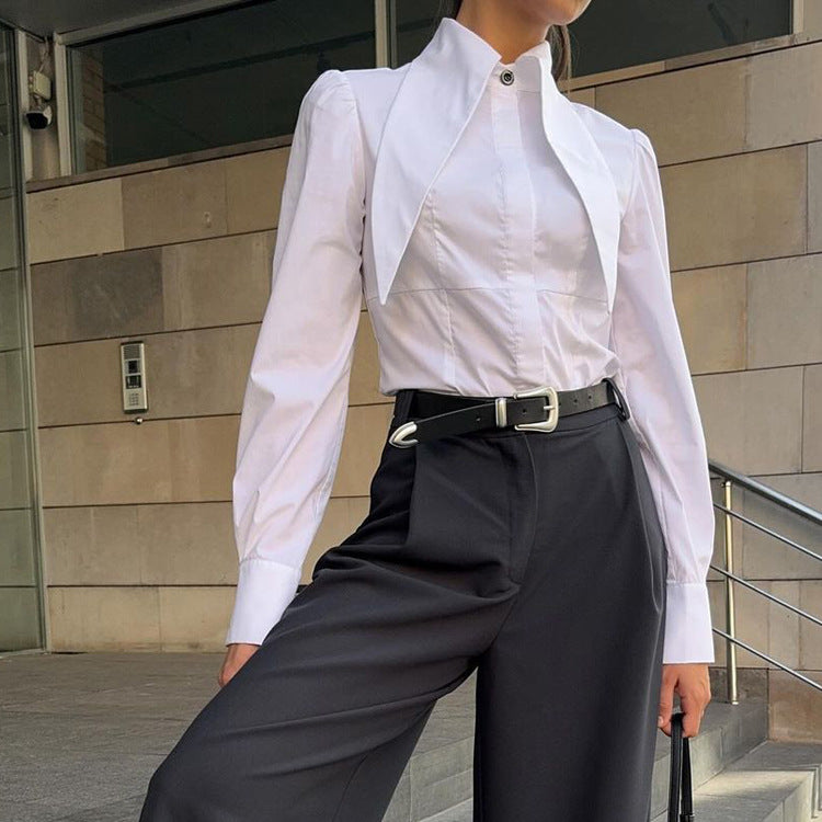French White Shirt Women Elegant Design Long Sleeve Blouse