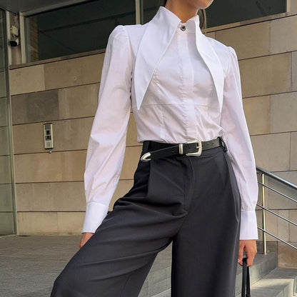 French White Shirt Women Elegant Design Long Sleeve Blouse