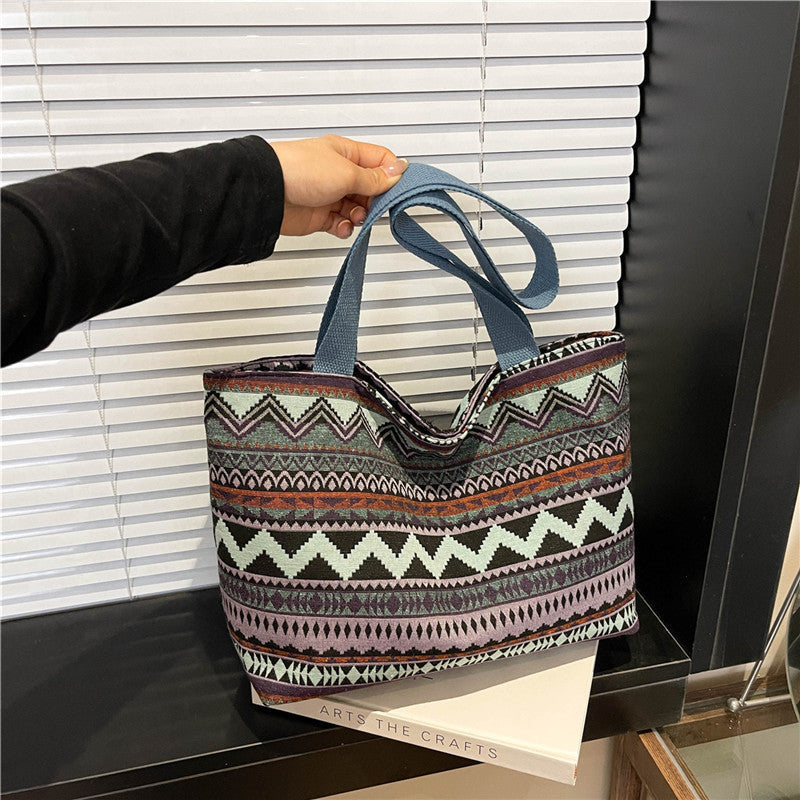 Trendy Canvas Tote Bag for Women with Color Block Design