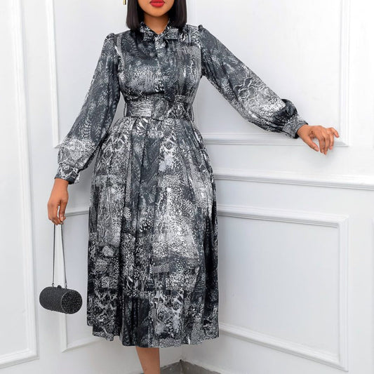 Elegant High Waist Floral Print Maxi Dress With Belt