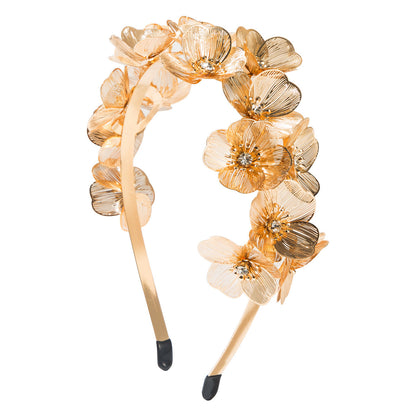 Floral Metal Hairband with Ginkgo Leaf and Rhinestones for Parties