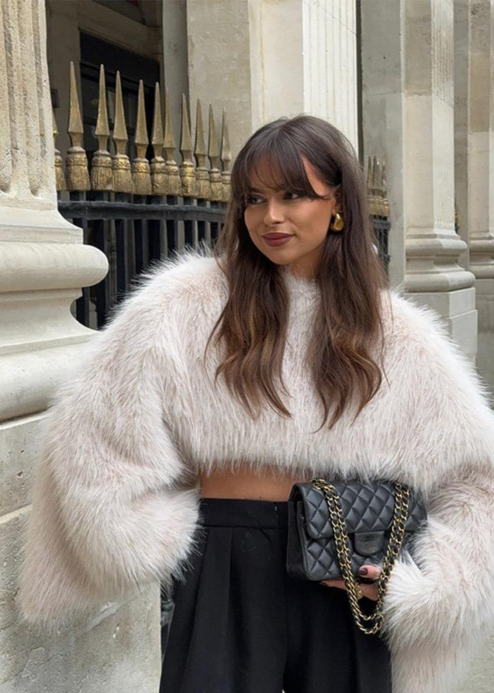 Cropped Faux Fur Jacket With Voluminous Sleeves
